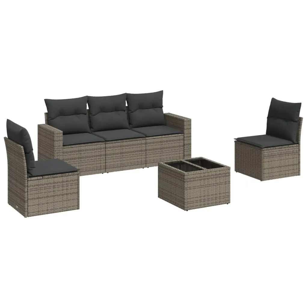 Modular 6-Piece Grey Garden Sofa Set with Cushions