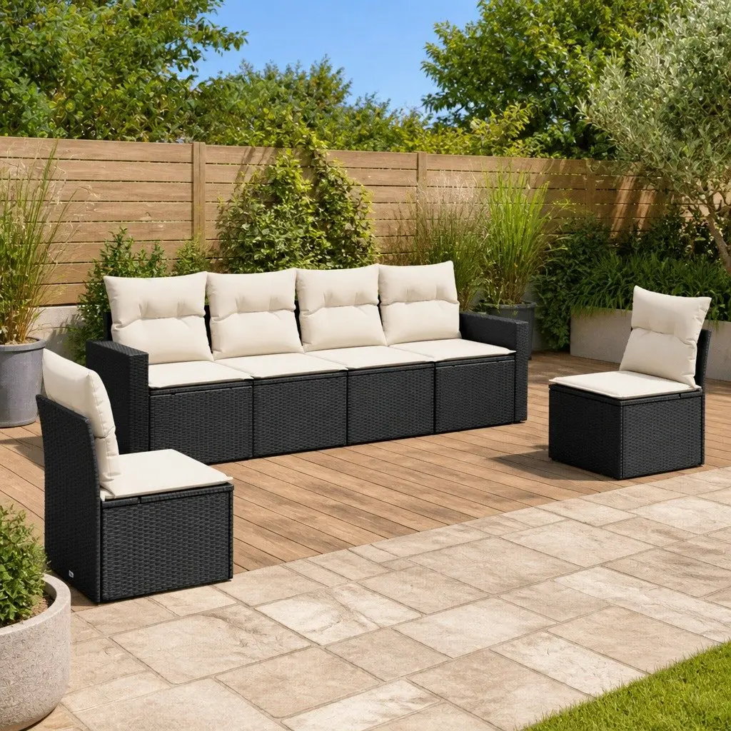 Garden Sofa Set PE Rattan 6 Piece Black with Cushions