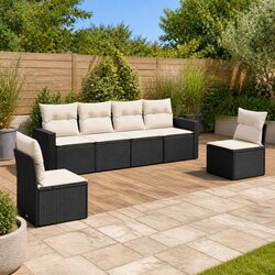 Durable 6 Piece Garden Sofa Set Black Poly Rattan