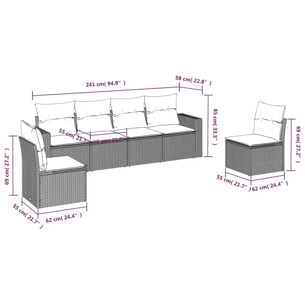 Garden Sofa Set PE Rattan 6 Piece Black with Cushions