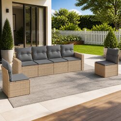 6-Piece Modular Garden Sofa Set in Beige with Cushions