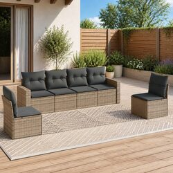 Durable 6 Piece Garden Sofa Set with Cushions in Grey