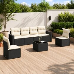 Premium 7 Piece Black Rattan Garden Sofa Set with Table