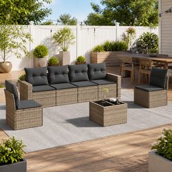 Durable 7 Piece Grey Poly Rattan Garden Sofa Set
