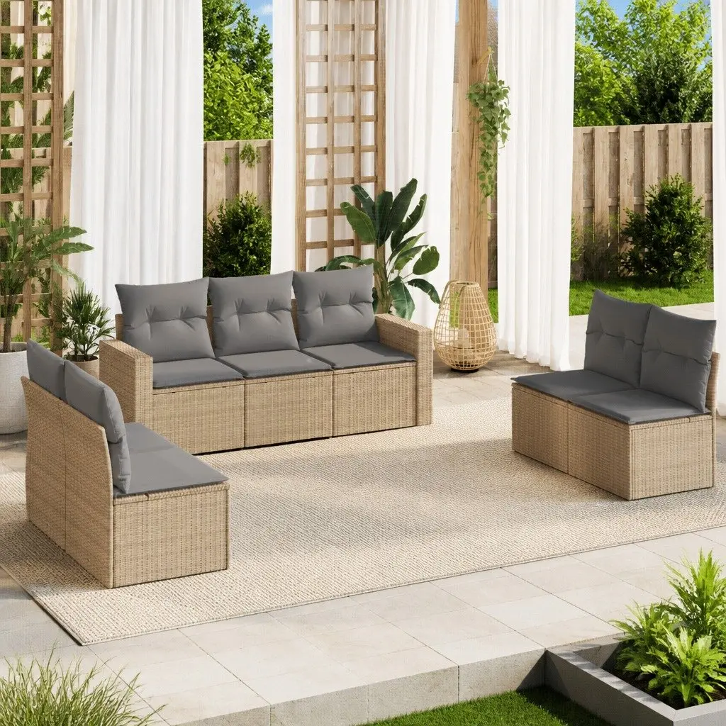 Beige 7 Piece Modular Garden Sofa Set with Cushions