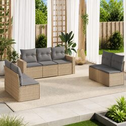 Beige 7 Piece Modular Garden Sofa Set with Cushions