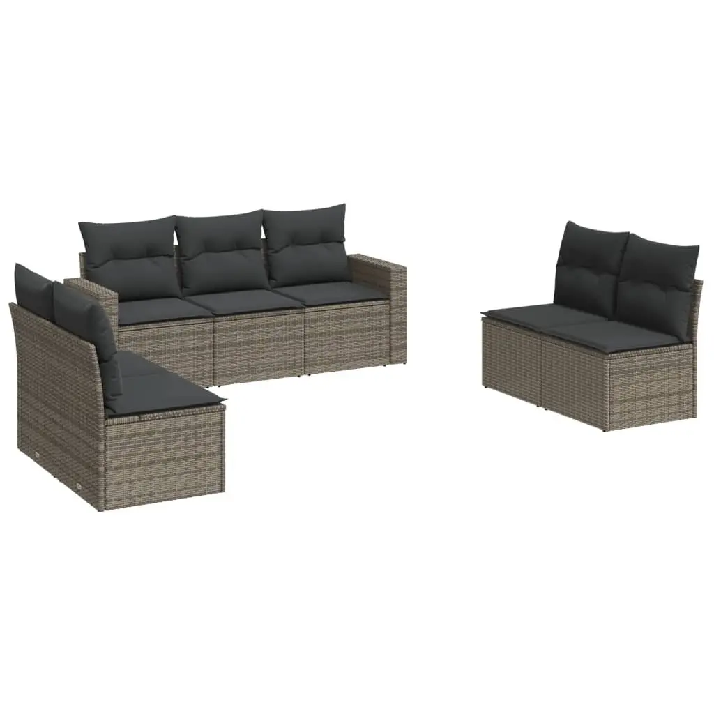 Garden Sofa Set PE Rattan 7 Piece Outdoor Furniture Modular Sectional with Cushions Grey