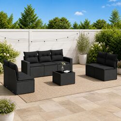 Premium 8-Piece Black Rattan Garden Sofa Set with Cushions