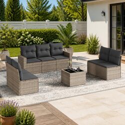 8 Piece Grey Garden Sofa Set Outdoor Patio Furniture with Cushions and Glass