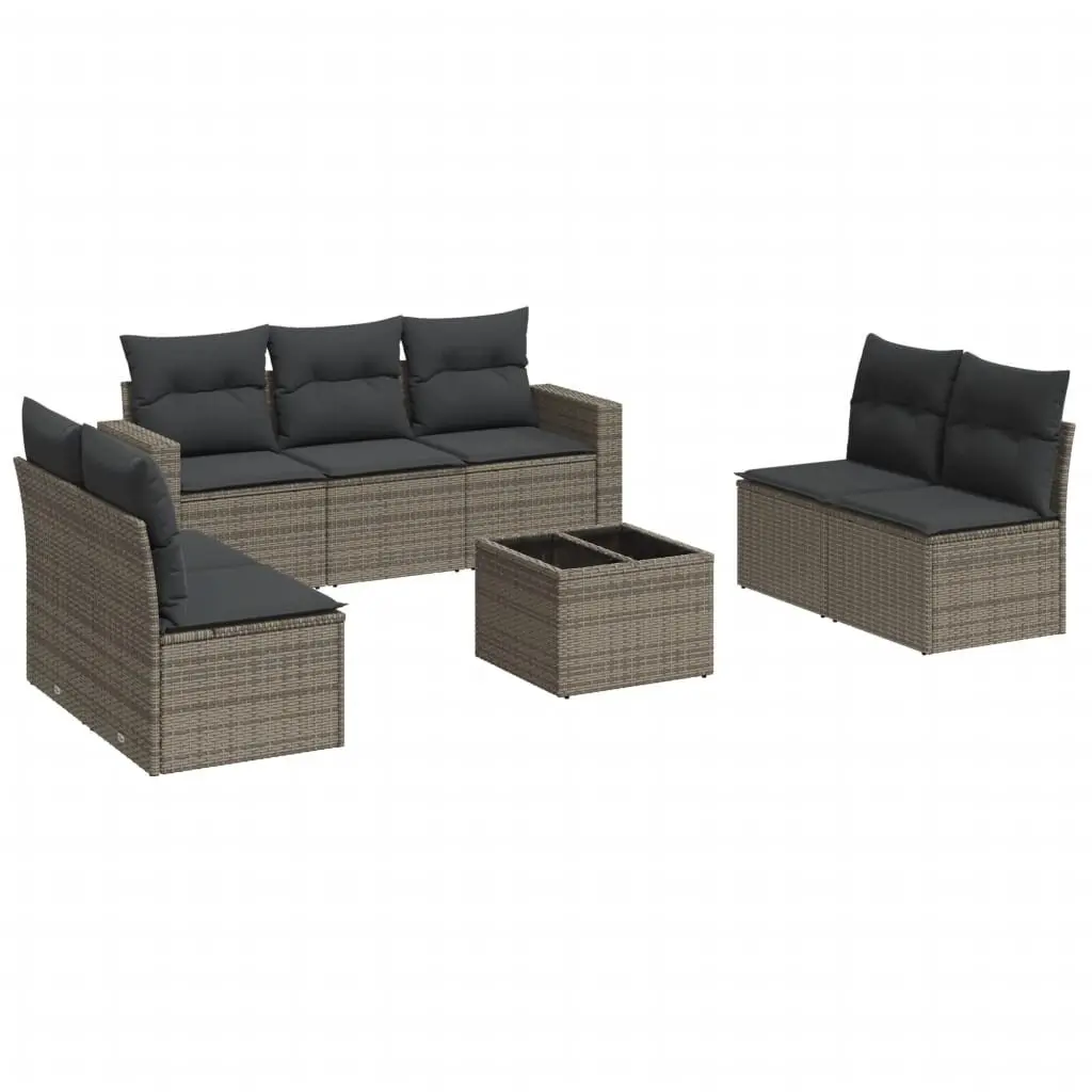 8 Piece PE Rattan Grey Garden Sofa Set Outdoor Patio Furniture with Cushions and Tempered Glass Table