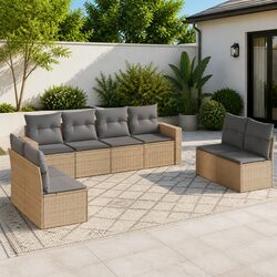 Beige 8 Piece Modular Outdoor Sofa Set with Cushions