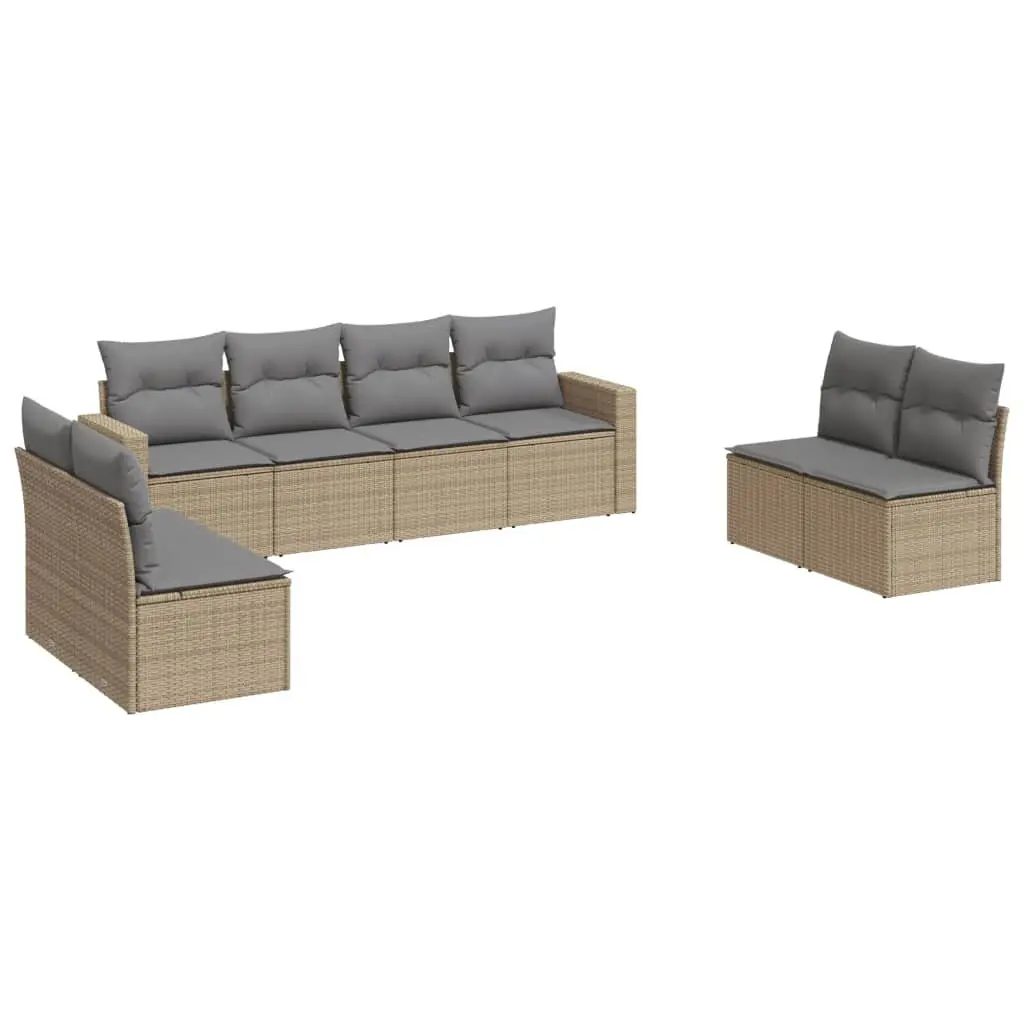 Beige 8 Piece Modular Outdoor Sofa Set with Cushions