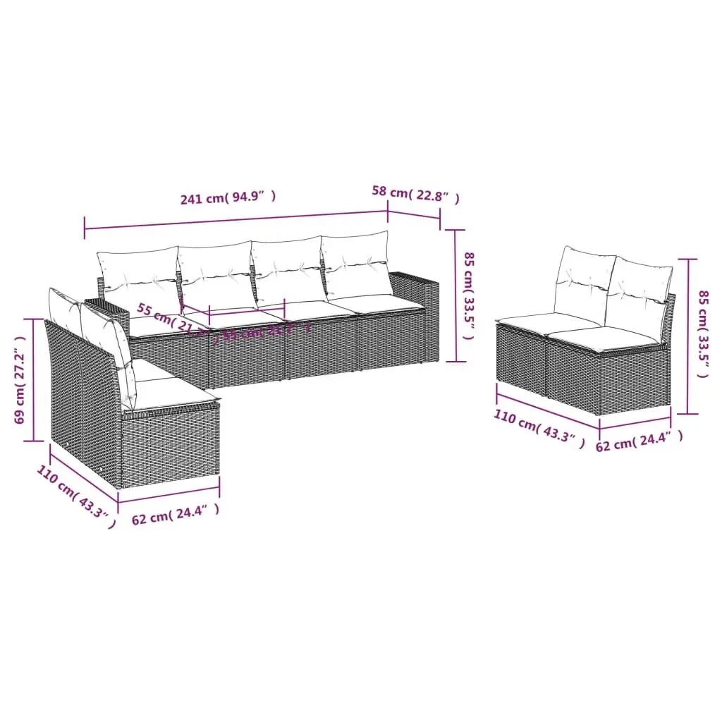 Beige 8 Piece Modular Outdoor Sofa Set with Cushions