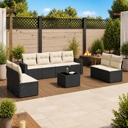 Durable 9 Piece Garden Sofa Set with Cushions in Black