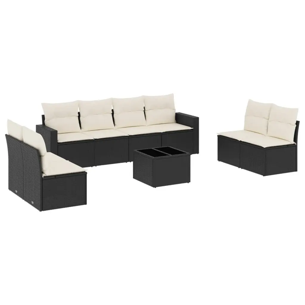 Garden Sofa Set PE Rattan 9 Piece Outdoor Furniture with Cushions Black