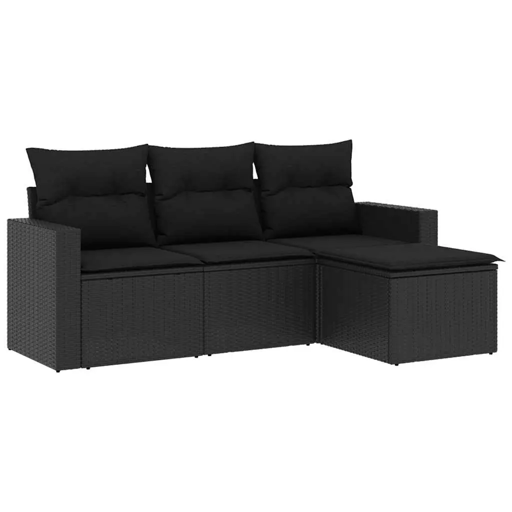 Outdoor Garden Sofa Set PE Poly Rattan 4 Piece Black
