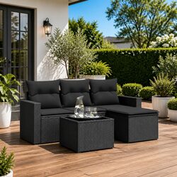 5 Piece Outdoor Garden Sofa Set in Black Poly Rattan