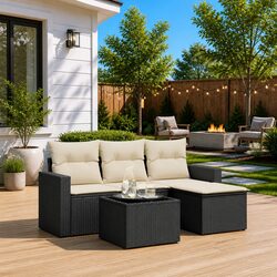 Premium 5-Piece Black Poly Rattan Garden Sofa Set