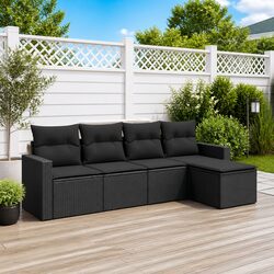 5 Piece Modular Garden Furniture Set in Black Poly Rattan
