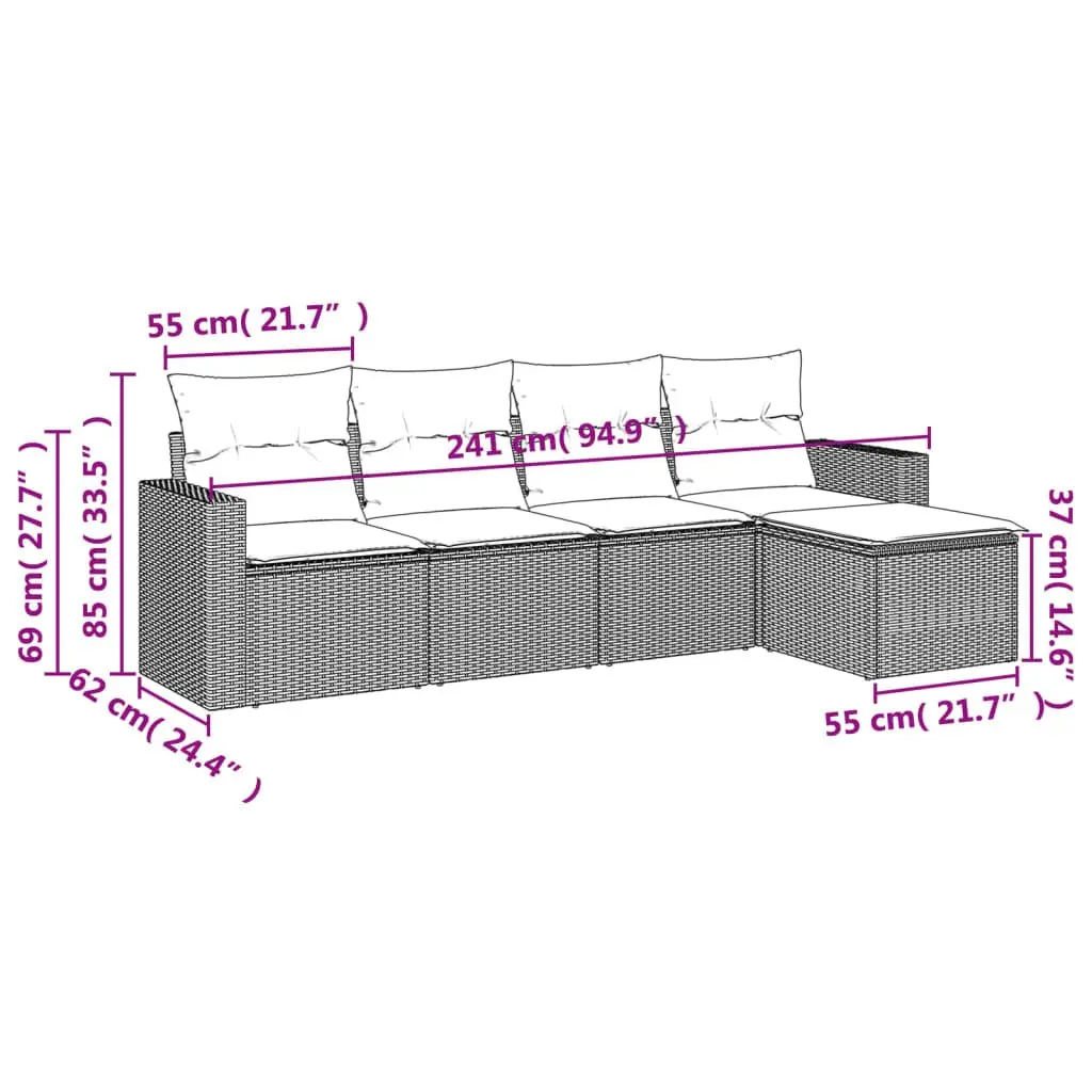 5 Piece Outdoor Sofa Set PE Rattan Modular Cushions Black
