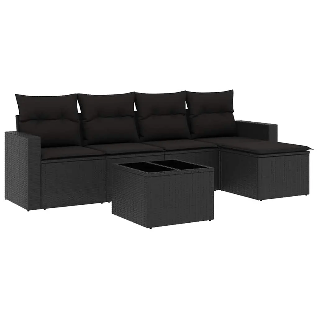 Garden Sofa Set Poly Rattan 6 Piece Outdoor Furniture Black with Cushions