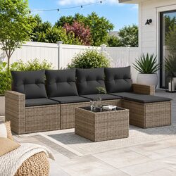 6-Piece Grey Outdoor Sofa Set with Cushions