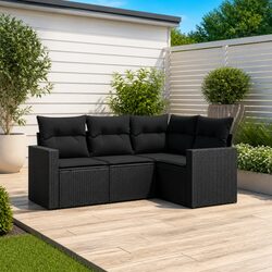 Sturdy 4 Piece Black Poly Rattan Garden Sofa Set