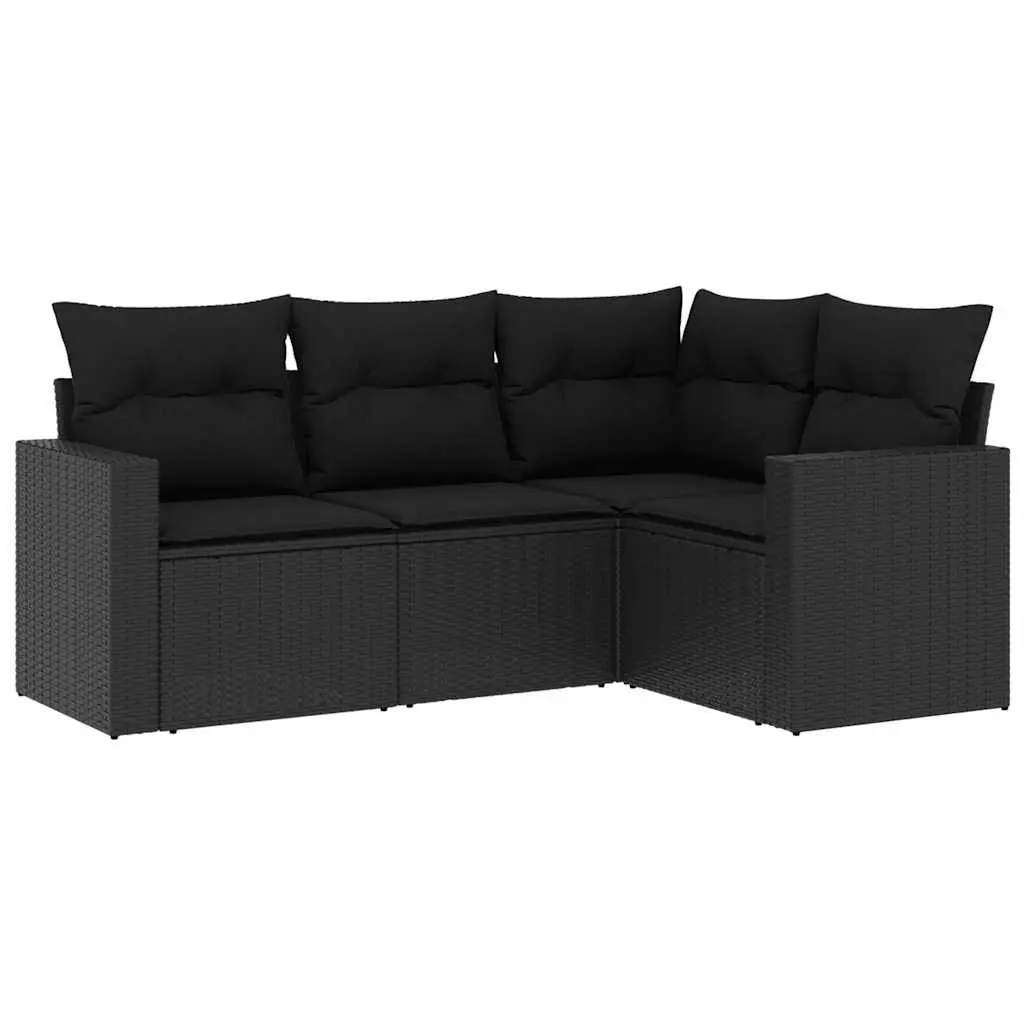 4 Piece Black Poly Rattan Garden Sofa Set