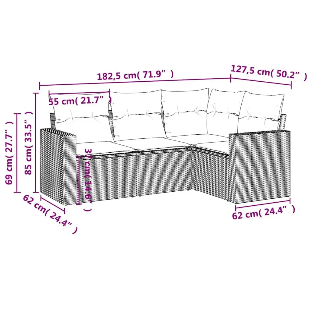 4 Piece Black Poly Rattan Garden Sofa Set