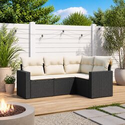 Black 4 Piece Outdoor Garden Sofa Set with Cushions