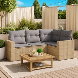 Beige 4-Piece Outdoor Garden Sofa Set with Cushions