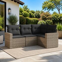 Premium 4 Piece Grey Poly Rattan Garden Sofa Set