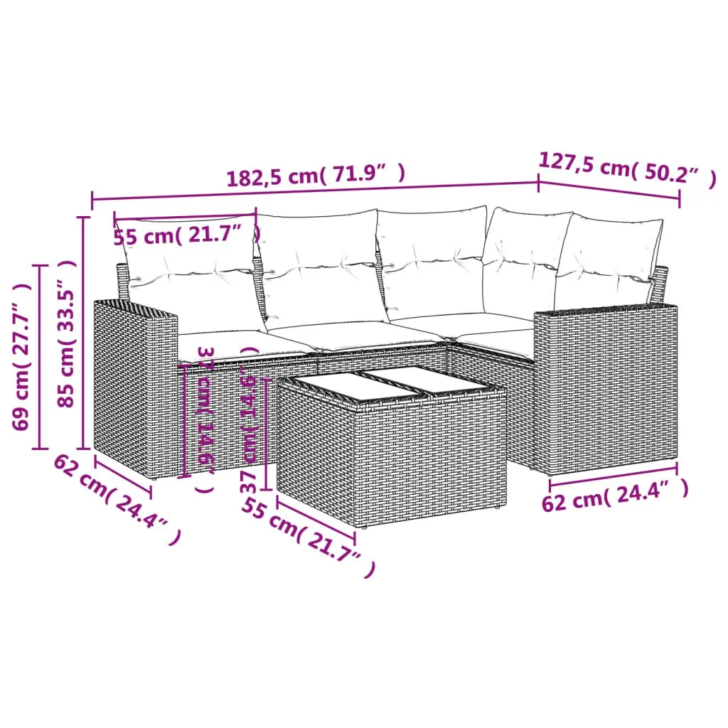 5-Piece Garden Sofa Set with Cushions for Outdoor Comfort