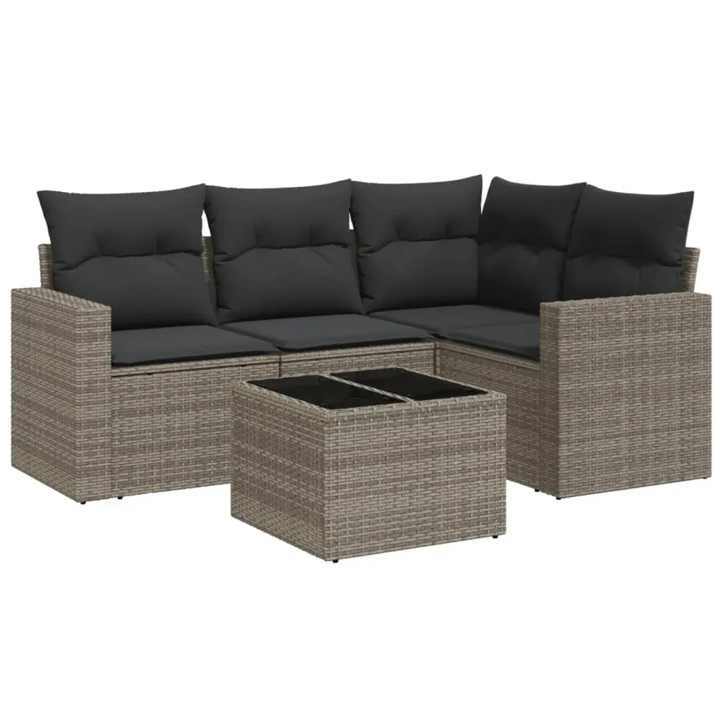5-Piece Outdoor Grey Poly Rattan Sofa Set