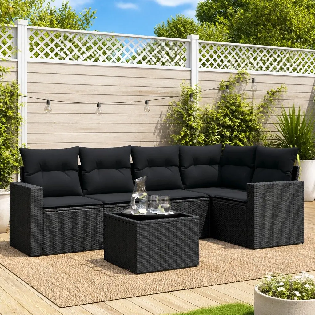 6 Piece Modular Outdoor Sofa Set in Black Rattan