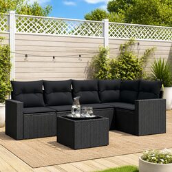 Sturdy 6 Piece Modular Outdoor Sofa Set in Black Rattan