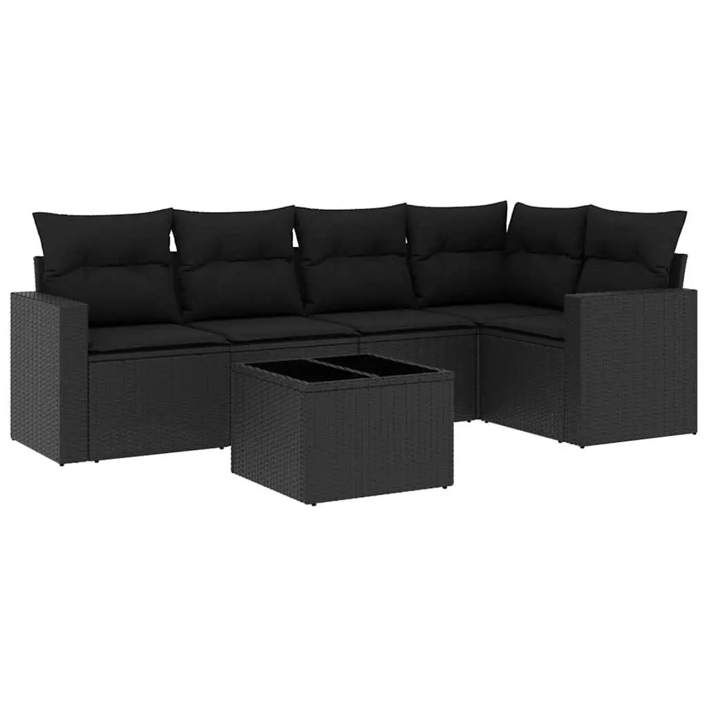 6 Piece Modular Outdoor Sofa Set in Black Rattan