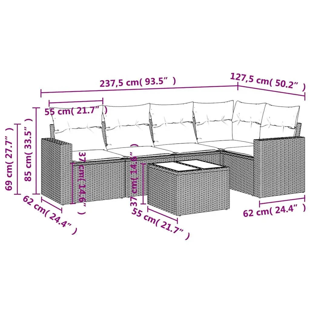 6 Piece Modular Outdoor Sofa Set in Black Rattan