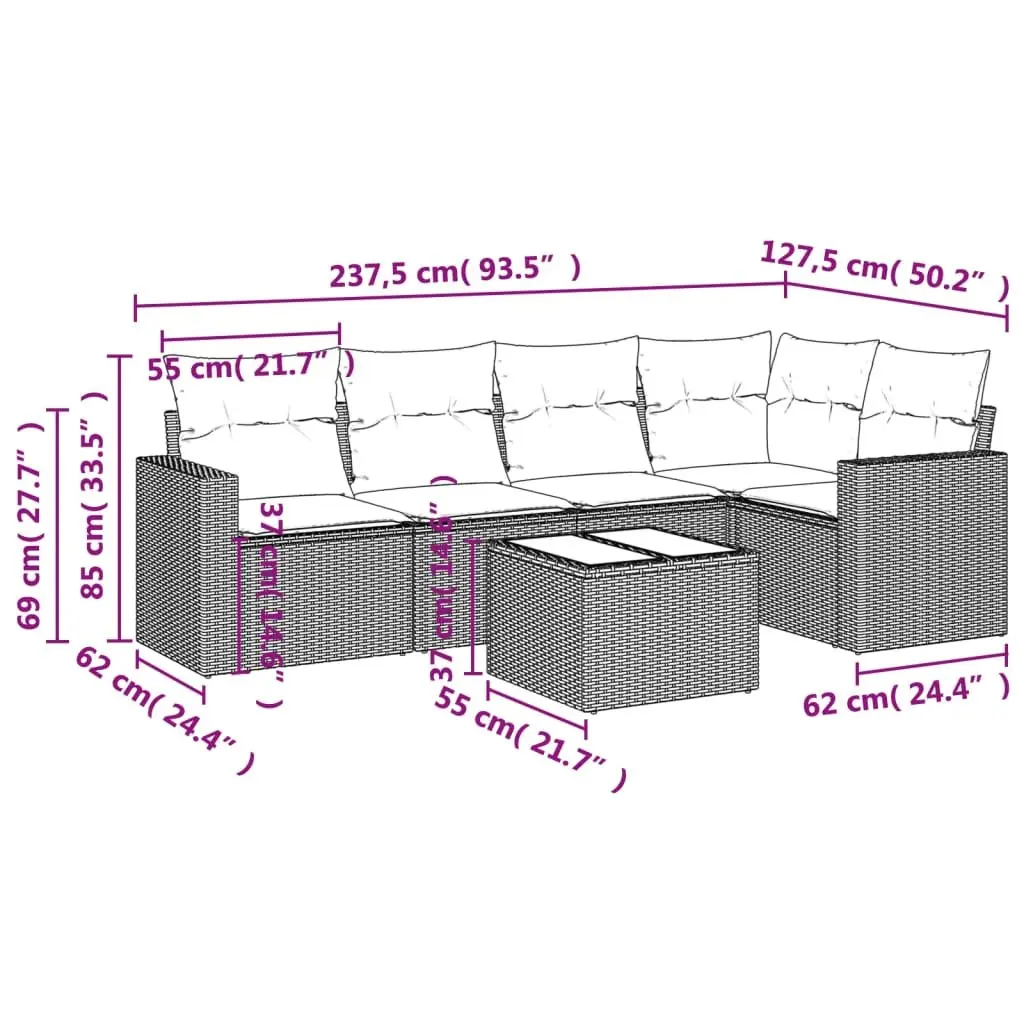 6-Piece Modular Outdoor Sofa Set in Black