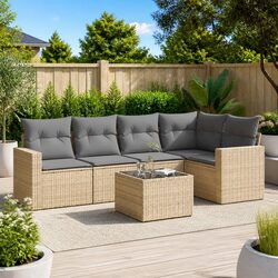 Beige Garden Sofa Set - 6 Piece Outdoor Furniture