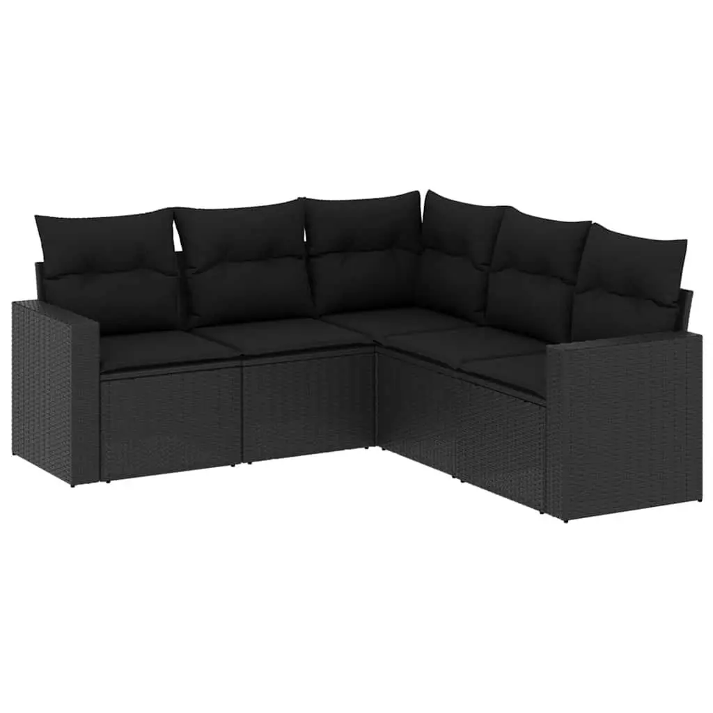 5 Piece Garden Sofa Set PE Rattan Black Modular Outdoor Patio Furniture