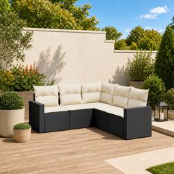 Black Poly Rattan 5 Piece Garden Sofa Set with Cushions