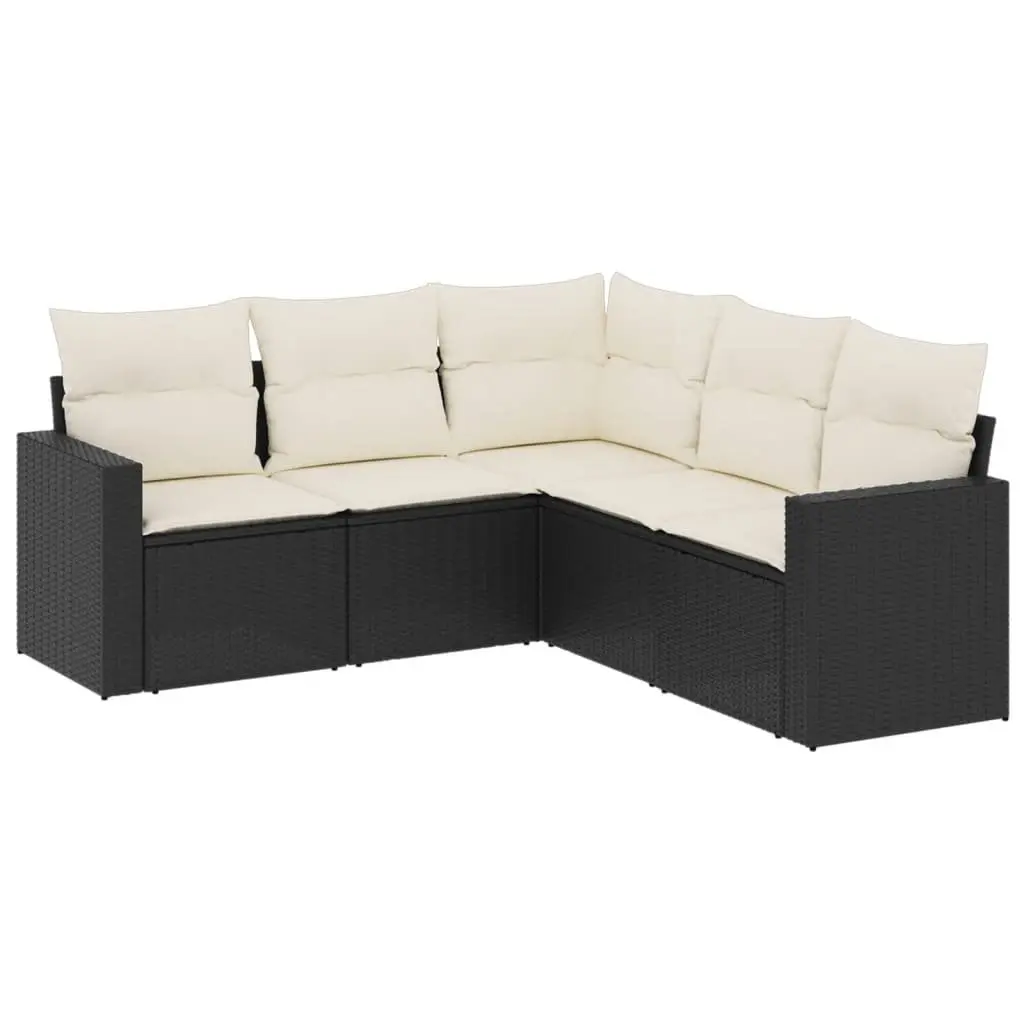 5 Piece Garden Sofa Set PE Rattan Black with Cushions