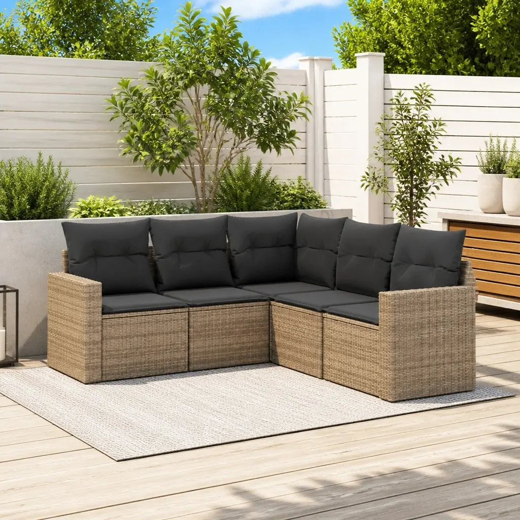 5 Piece Garden Sofa Set PE Rattan Grey Outdoor Patio Furniture