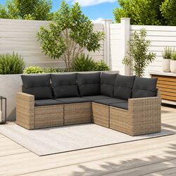 Durable 5 Piece Grey Garden Sofa Set with Cushions