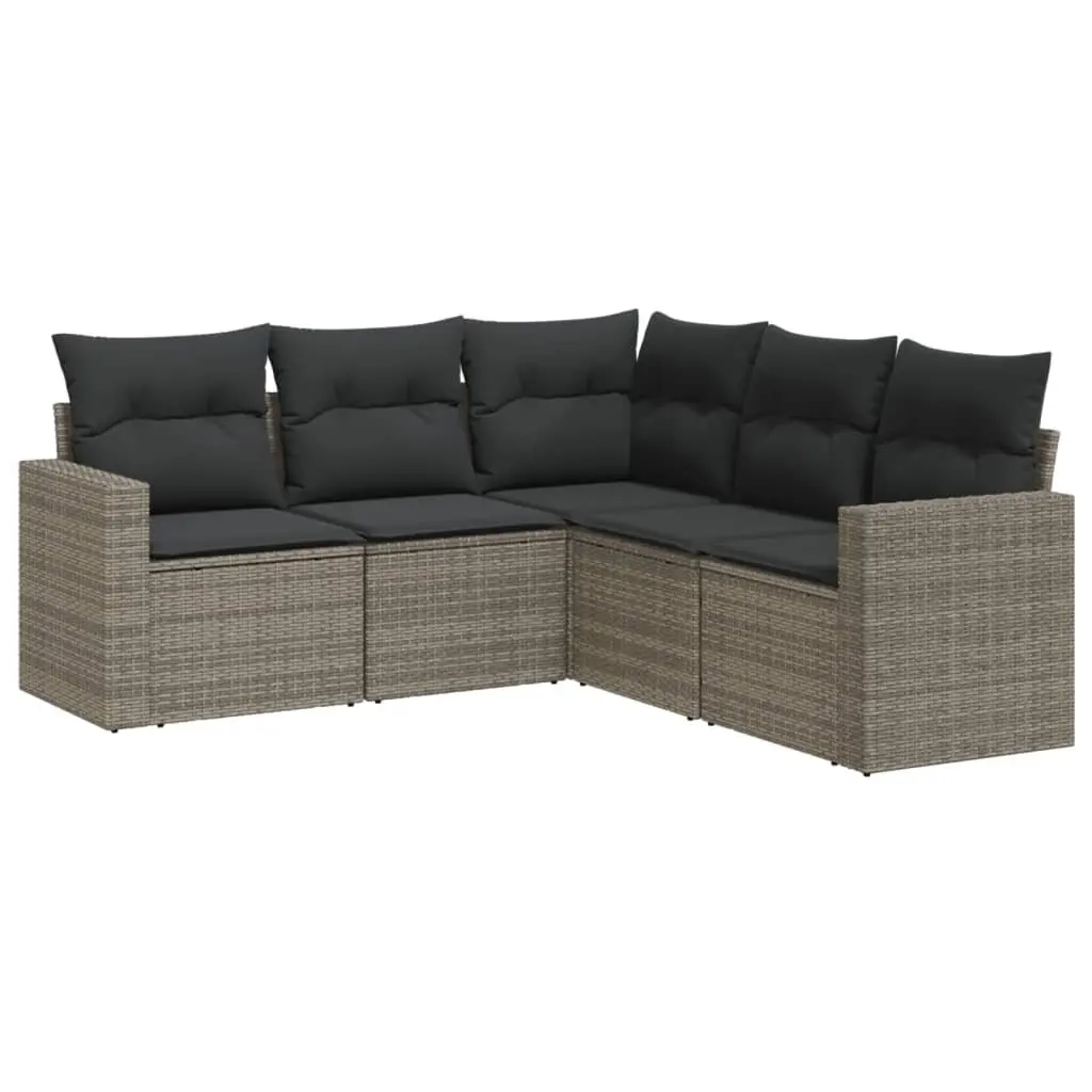 5 Piece Garden Sofa Set PE Rattan Grey Outdoor Patio Furniture