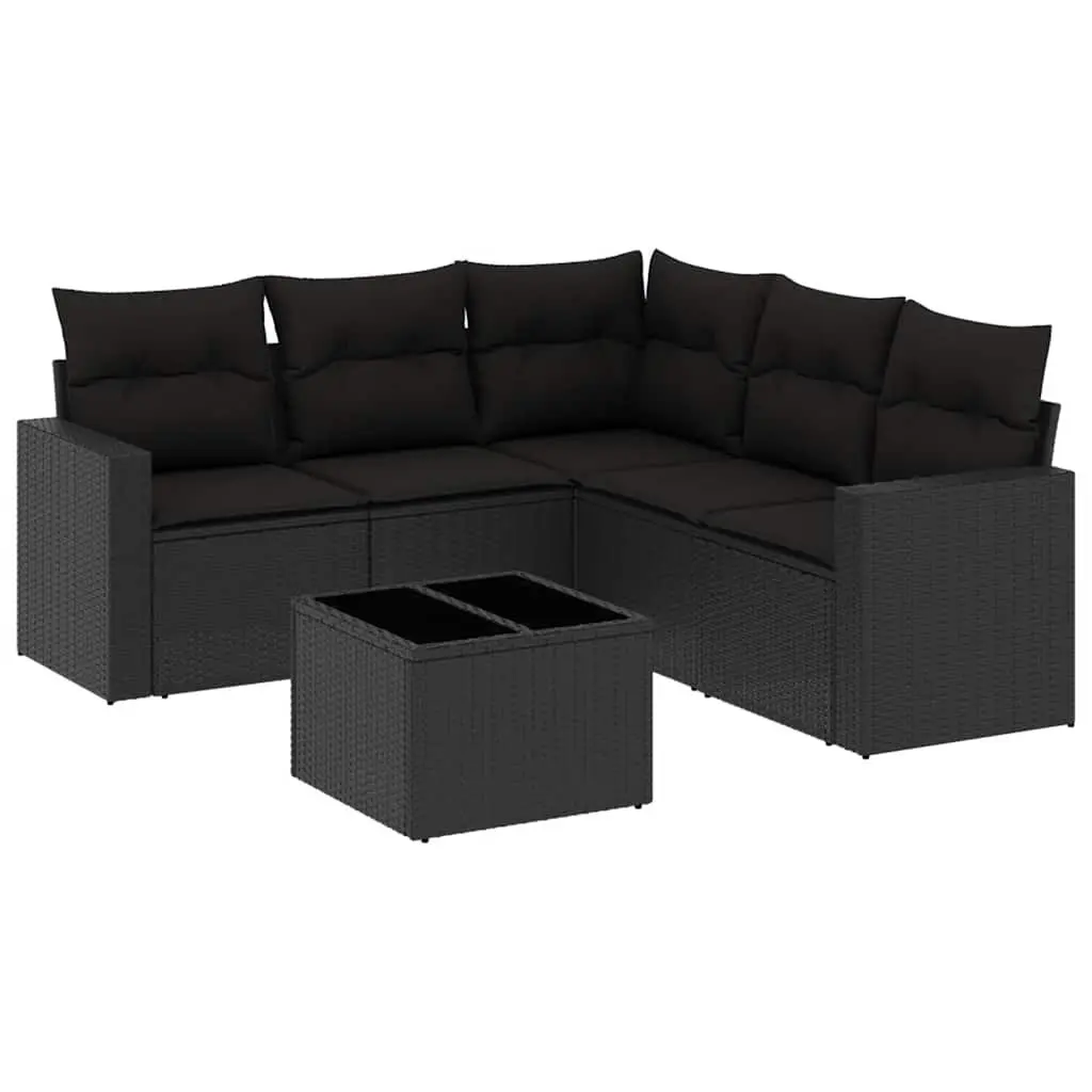 6 Piece Garden Sofa Set PE Rattan Black with Cushions