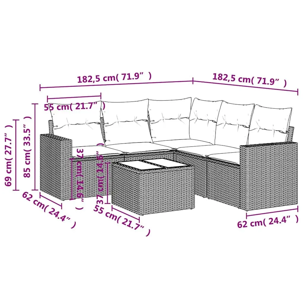 6 Piece Garden Sofa Set PE Rattan Black with Cushions