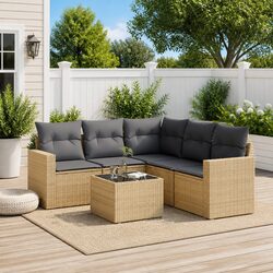 Stylish 6-Piece Garden Sofa Set with Cushions in Beige