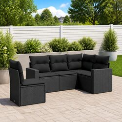 Stylish 5 Piece Black Garden Sofa Set with Cushions